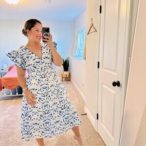 Tuckernuck Monsoon & Beyond White Blue Floral Cotton Maxi Dress XS